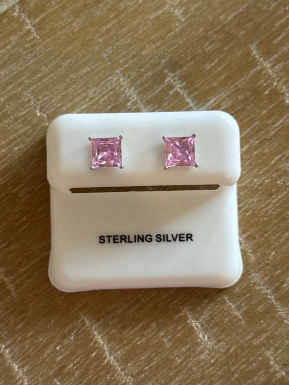 Sterling Silver Pink Square CZ Stud Earrings